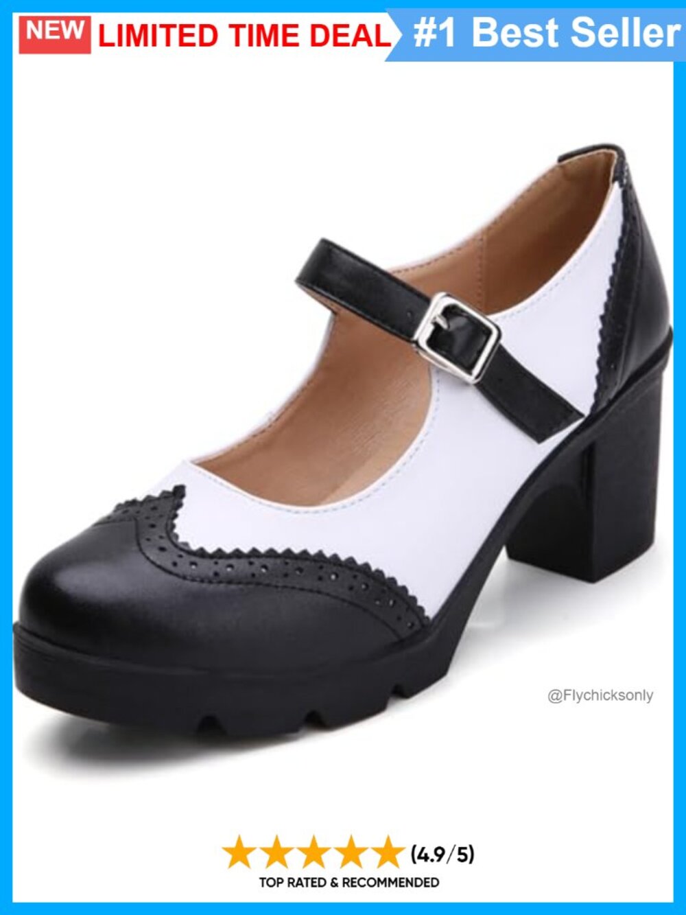 Mary Jane Chunky Block Heel Closed Toe Pump Faux Leather Work Dress